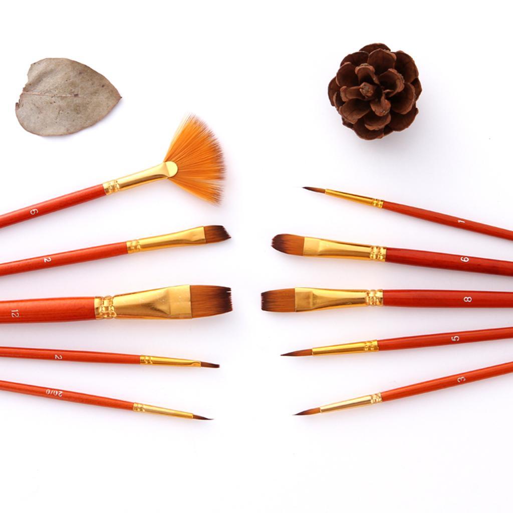 10Sets Watercolor Oil Painting Brush Set Nylon Hair Paint Brushes Supplies