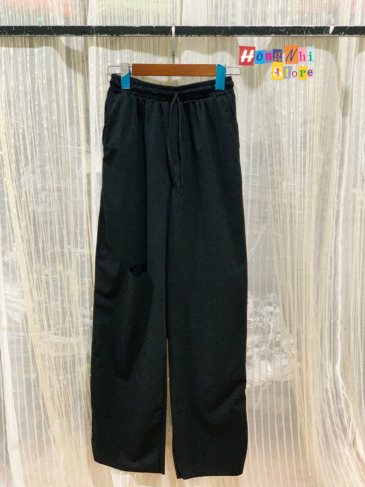 Quần Ống Rộng Rách Gối Màu Đen - Quần Ống Rộng Lưng Thun Rách Gối Unisex - MM