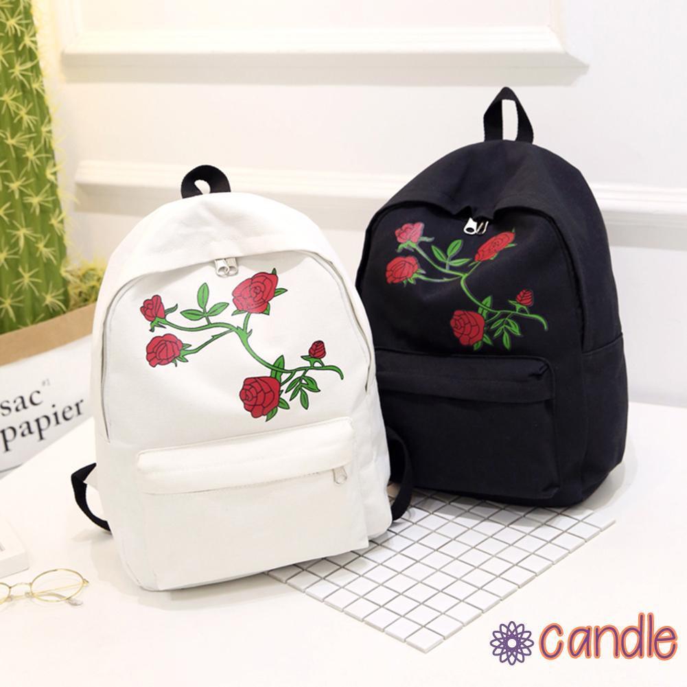 Ba Lô Đi Học Vải Canvas Thêu Hoa Xinh Xắn Cho Nữ
