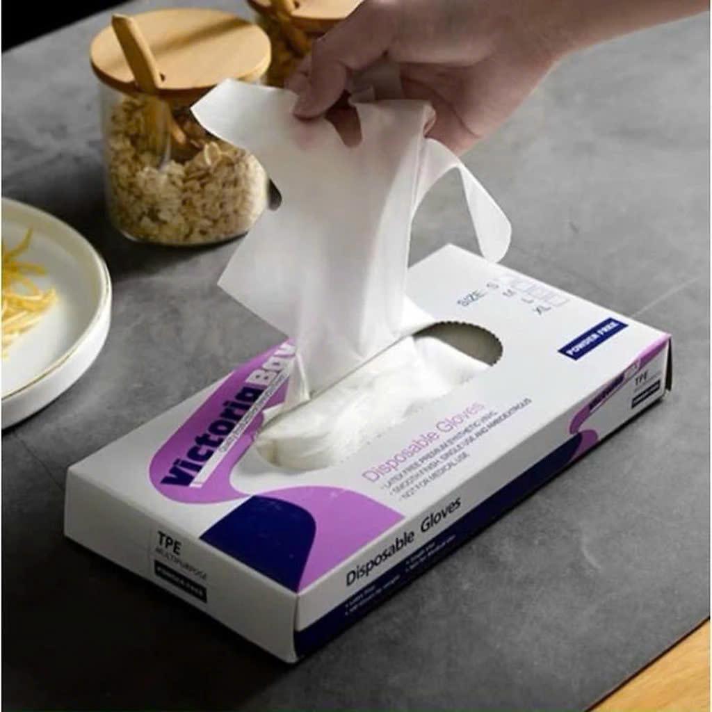 Combo 5 Hộp găng tay Victoria TPE (100 chiếc) siêu dai không thấm nước, Bao tay cao su an toàn tiện lợi (chọn size M hoặc L) Rửa Bát Chống Nước Đồng