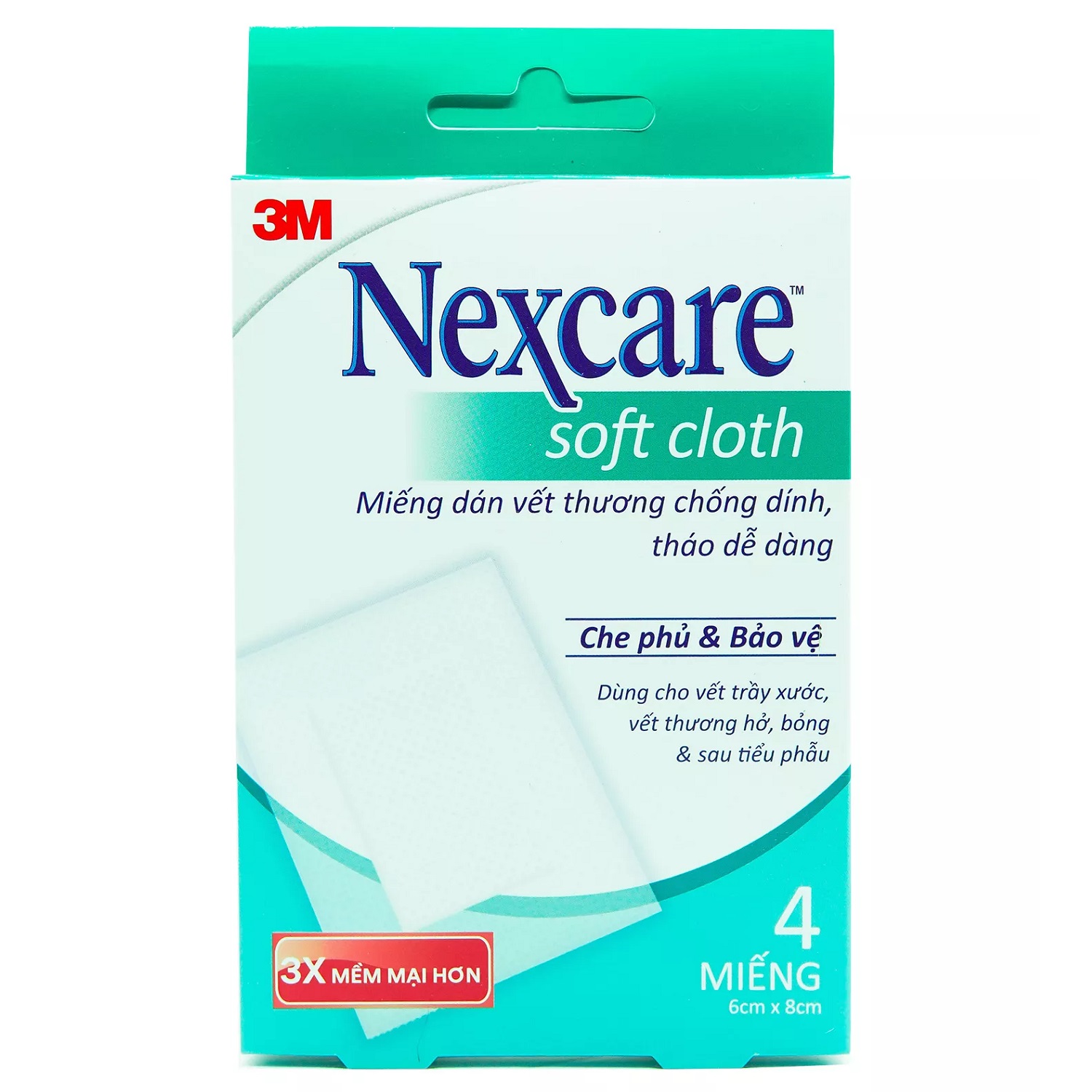 Hộp 4 miếng dán vết thương chống dính, tháo dễ dàng 6x8 cm Nexcare 3M 3M-B300 - Che phủ và bảo vệ, dùng cho vết trầy xước, vết thương hở, vết bỏng