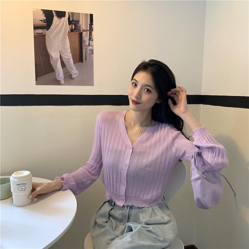 MS233 Áo khoác cardigan nữ len dệt kim mỏng