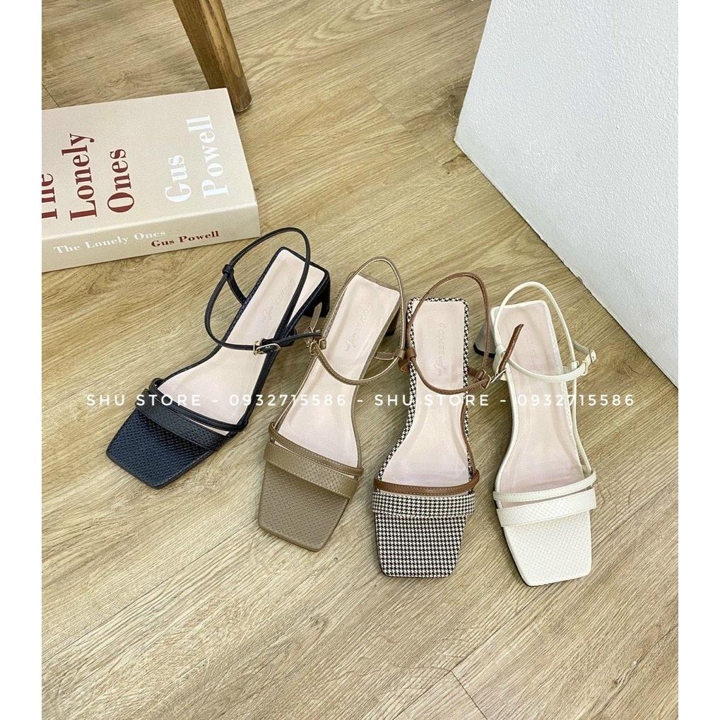 SANDAL NỮ KIỂU DÁNG XINH XẮN SHU STORE - SANDAL MŨI VUÔNG GÓT DẸP DÂY HÔNG