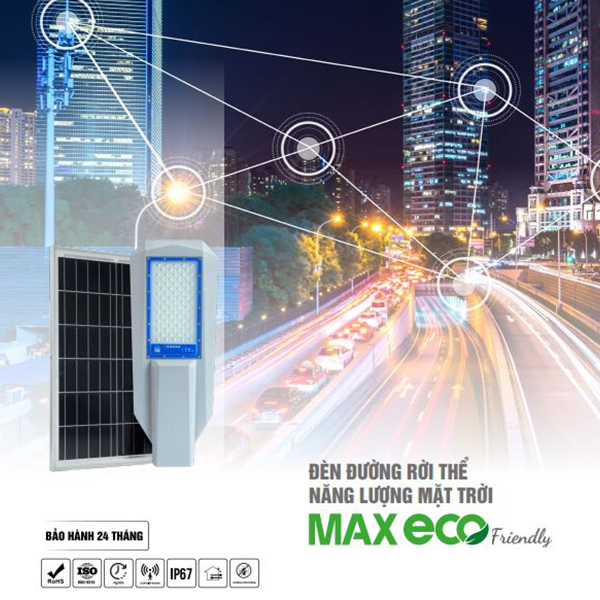Đèn LED đường NLMT rời thể MAXECO Friendly công suất 100W, 150W TLC Lighting - Cường độ chiếu sáng cao - Tự động tăng giảm ánh sáng - Tiết kiệm tiền điện 100%