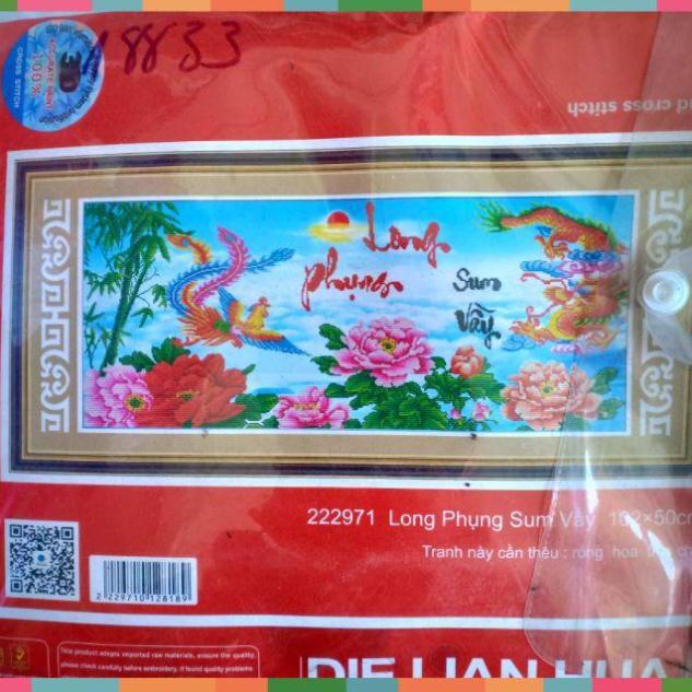 Tranh thêu chữ thập Long phụng xum vầy KT 102*50cm