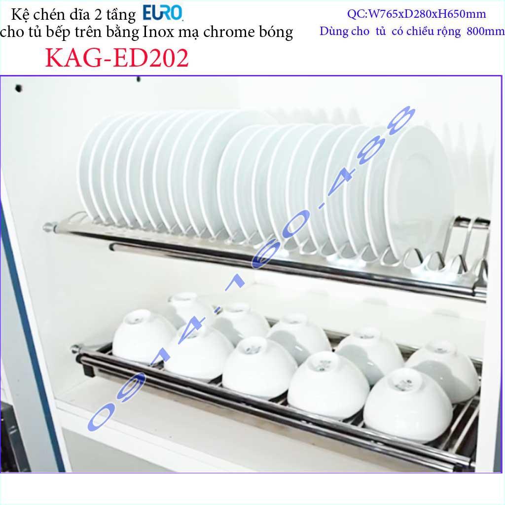 Kệ chén dĩa âm tủ KAG-ED202 - 76.5cm, Kệ chén bát chữ V 2 tầng Euro 76.5cm khay hứng Inox nước thiết kế đẹp tiện dụng