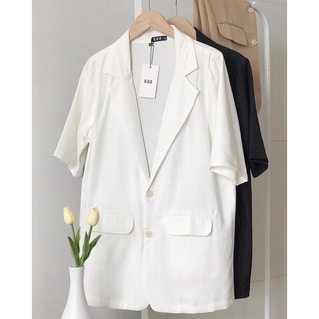 Áo blazer tay ngắn, vest nữ phong cách công sở phom suông 3 màu, có túi nắp, dễ mặc đi làm đi chơi