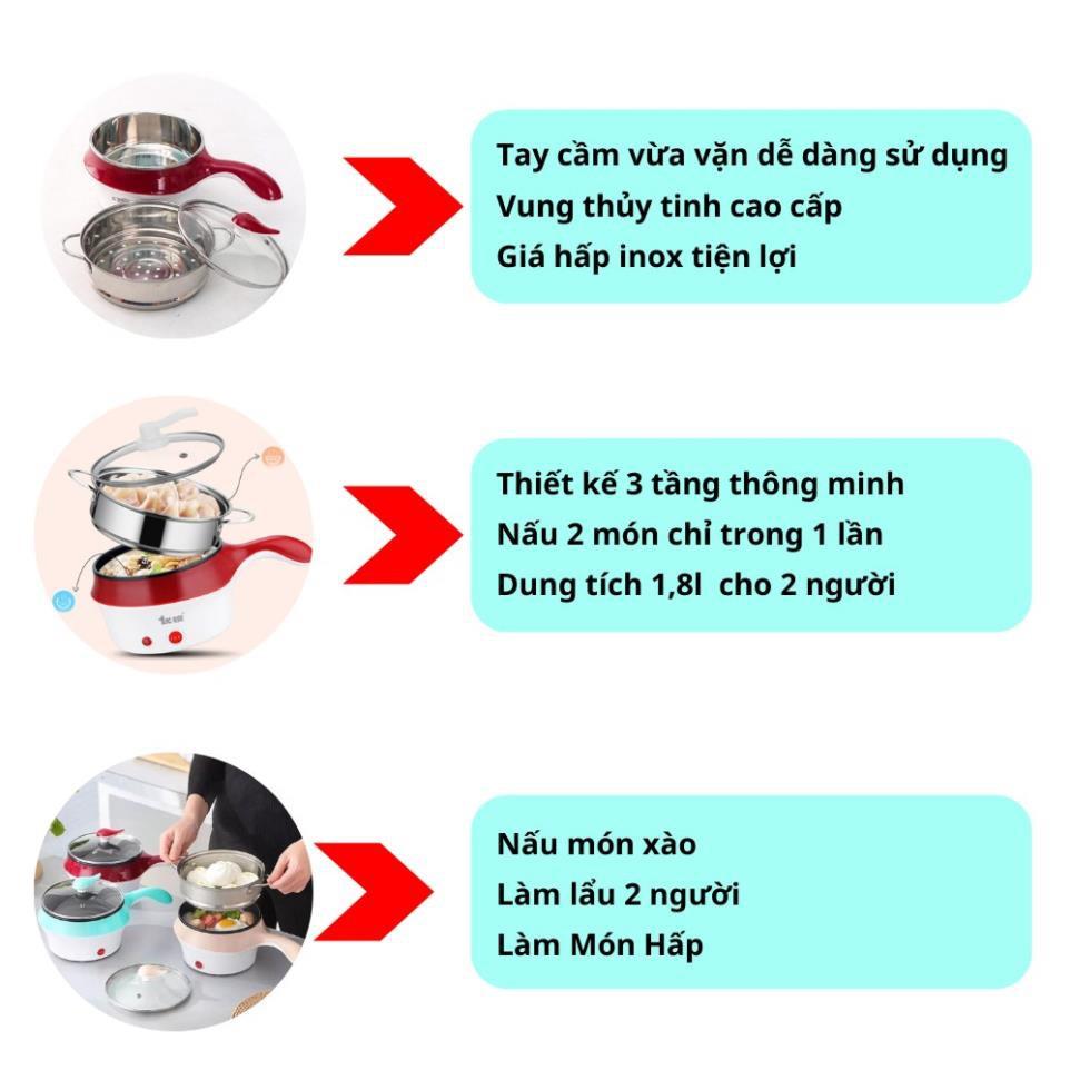 Nồi Lẩu Điện Đa Năng Kèm Giá Hấp Có Tay Cầm Tiện Dụng 18cm, Nồi Lẩu Hấp Mini 2 Tầng Cao Cấp - TẶNG KHĂN LAU TAY