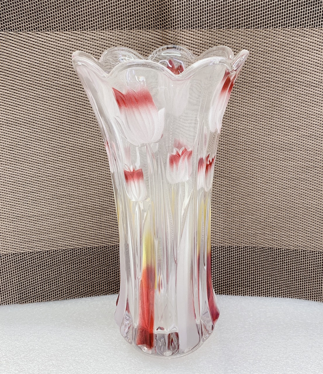 Bình  cắm hoa thủy tinh pha lê  trắng đỏ cao cấp 30cm - ANTH499