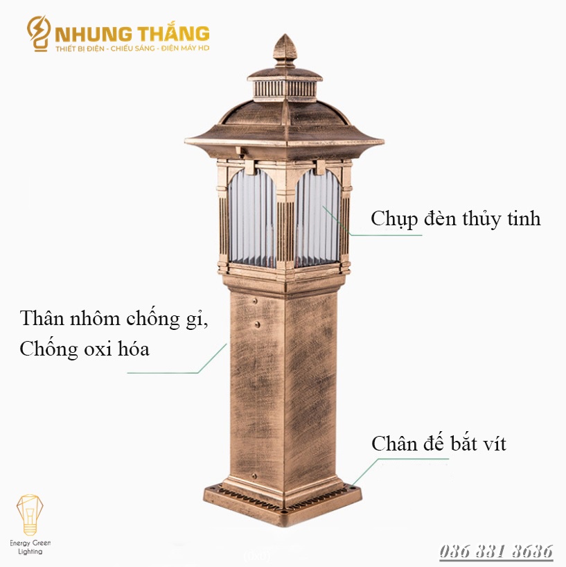 Đèn Cột Trang Trí Sân Vườn Cổ Điển DSV-1172 Chống Nước - Chiều Cao 82cm - Cắm Điện 220V - Kèm Bóng G45 - Có Video