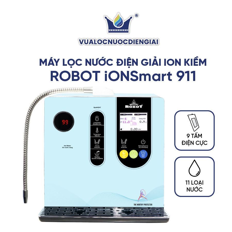 Máy Lọc Nước Điện Giải Ion Kiềm ROBOT IonSmart 911 Nóng Thông Minh - Hàng Chính Hãng