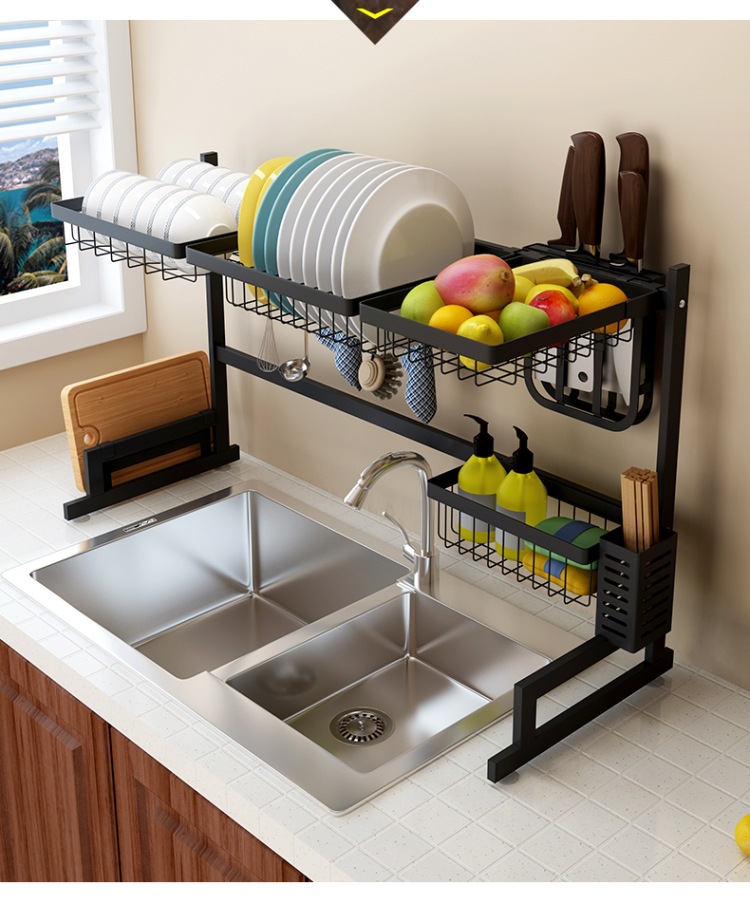 Giá Kệ để bát đĩa đa năng màu đen bằng thép phùn sơn tĩnh điện không gỉ sét, bền màu GEV 38