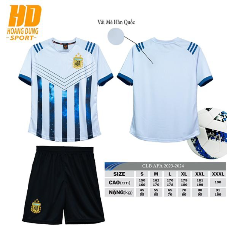 Quần áo Bóng Đá HD Đội tuyển Argentina Trắng 23/24 - Mẫu mới nhất