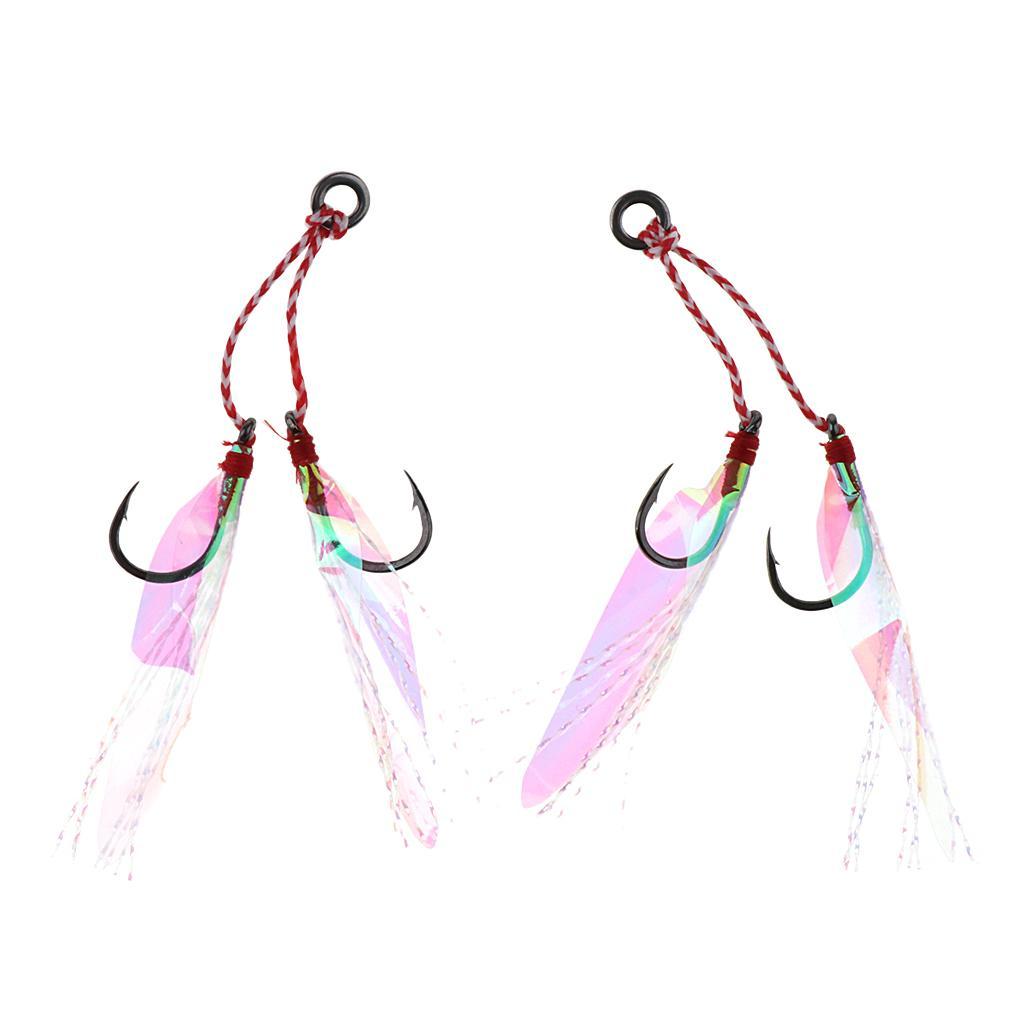 2Pcs Slow Jig Hook Fishing Assist Hook High Carbon Steel with Braided PE Line
