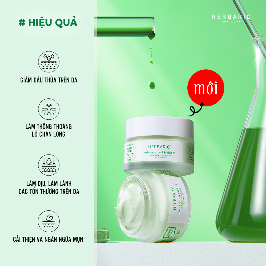 Bộ 5 Chăm Sóc Da Rau má và Diếp cá Herbario: Nước tẩy trang 300ml + Sữa rửa măt 200ml + Xịt khoáng 100ml +Mặt nạ 30ml+Tinh chất 30ml