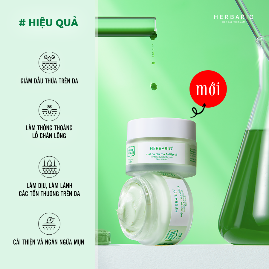 Bộ 5 Chăm Sóc Da Rau má và Diếp cá Herbario: Nước tẩy trang 300ml + Sữa rửa măt 200ml + Xịt khoáng 100ml +Mặt nạ 30ml+Tinh chất 30ml