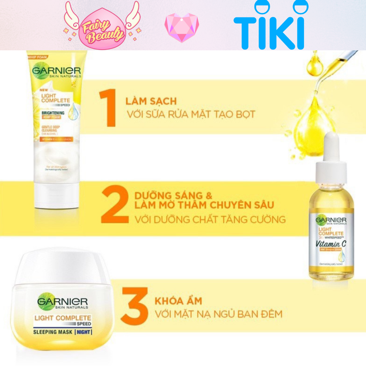 [GARNIER] Dưỡng Ẩm &amp; Mặt Nạ Ngủ Ban Đêm Vitamin C 2 Trong 1, Giúp Trắng Da Mờ Thâm Bright Complete Sleeping Mask 50/18ml