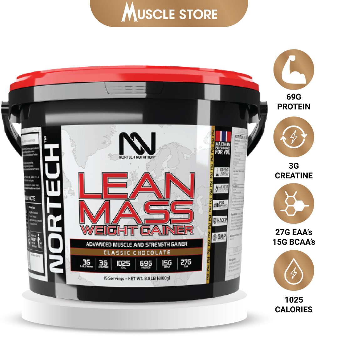 NorTech Lean Mass Gainer (4KG), Sữa Tăng Cân Tăng Cơ, Bổ Sung 69G Protein, 27G EAA, 15G BCAA, 3G Creatine, Glutamin