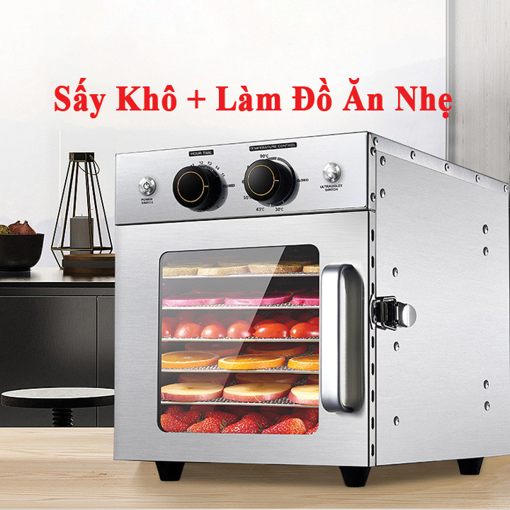 Máy Sấy Thực Phẩm Inox 6 khay, Tiệt Trùng Vật Dụng UV, Làm Đồ Ăn Dặm cho Bé Hàng Chính Hãng