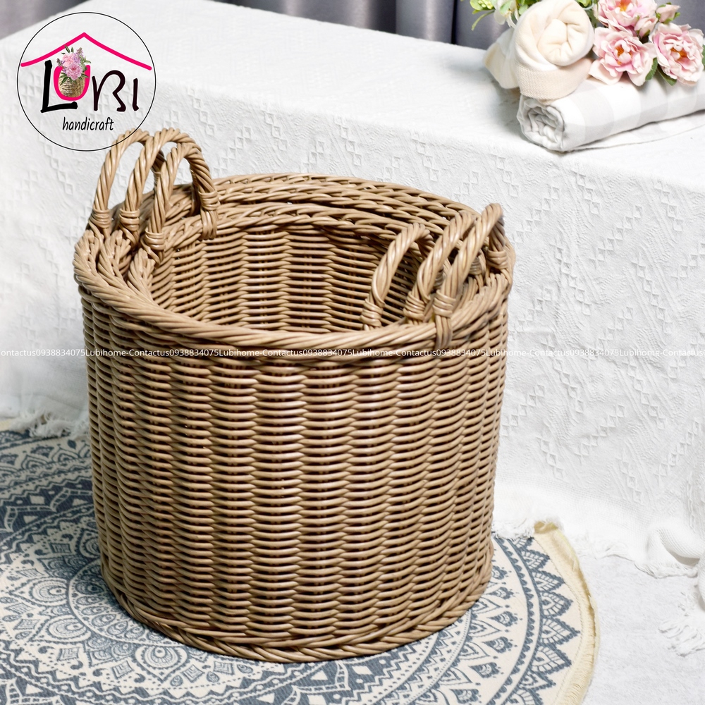 Lubihandicraft - Sọt đựng đồ hình trụ tròn đan dây nhựa bộ 3 - bền, đẹp