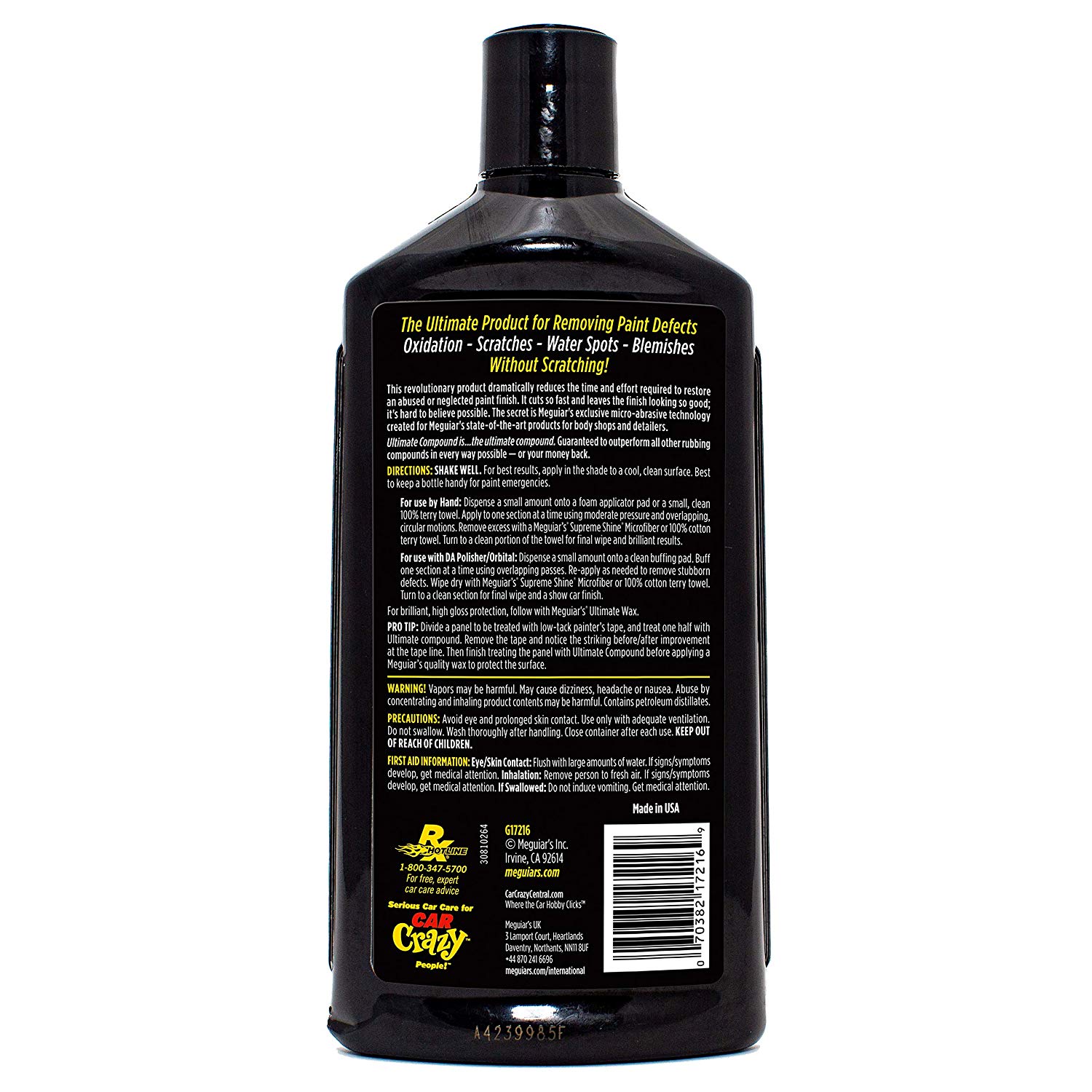 Meguiar's Xi đánh bóng bề mặt sơn xe ô tô (Xi bước 1) - Ultimate Compound - G17216, 450 ml