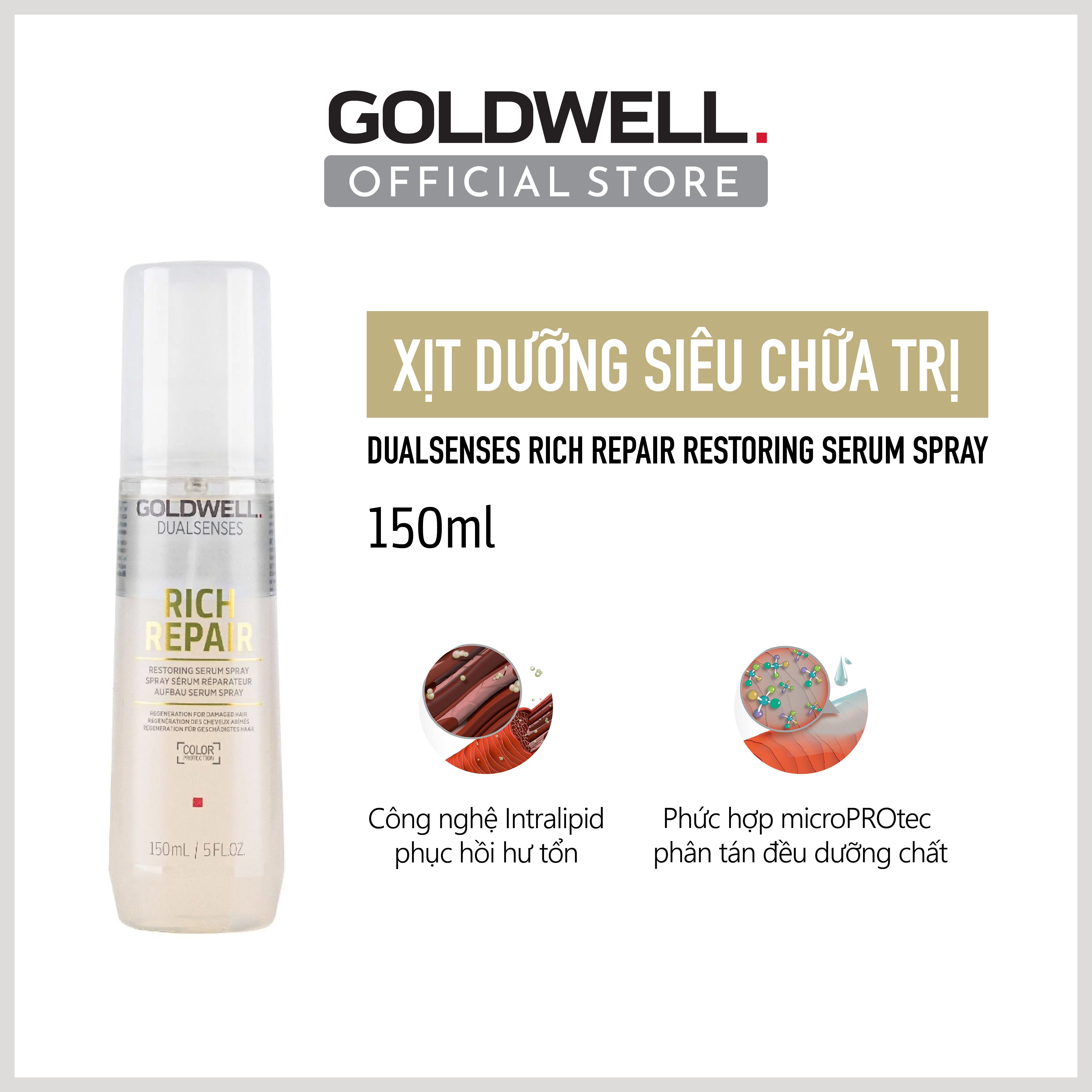 Xịt Dưỡng Phục Hồi Tóc Hư Tổn Goldwell Rich Repair Tái Tạo Tóc Tức Thì, Tóc Bóng Khỏe Tự Nhiên