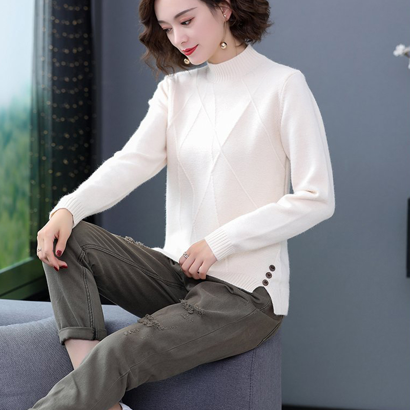 Áo len nữ xẻ tà đính khuy công sở thời trang phong cách Hàn Quốc