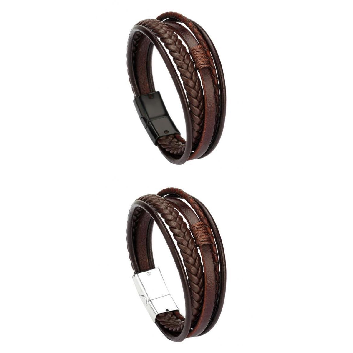 2 Pieces Braided PU Leather Men Bracelet Bangle Wristband Classic Accessory