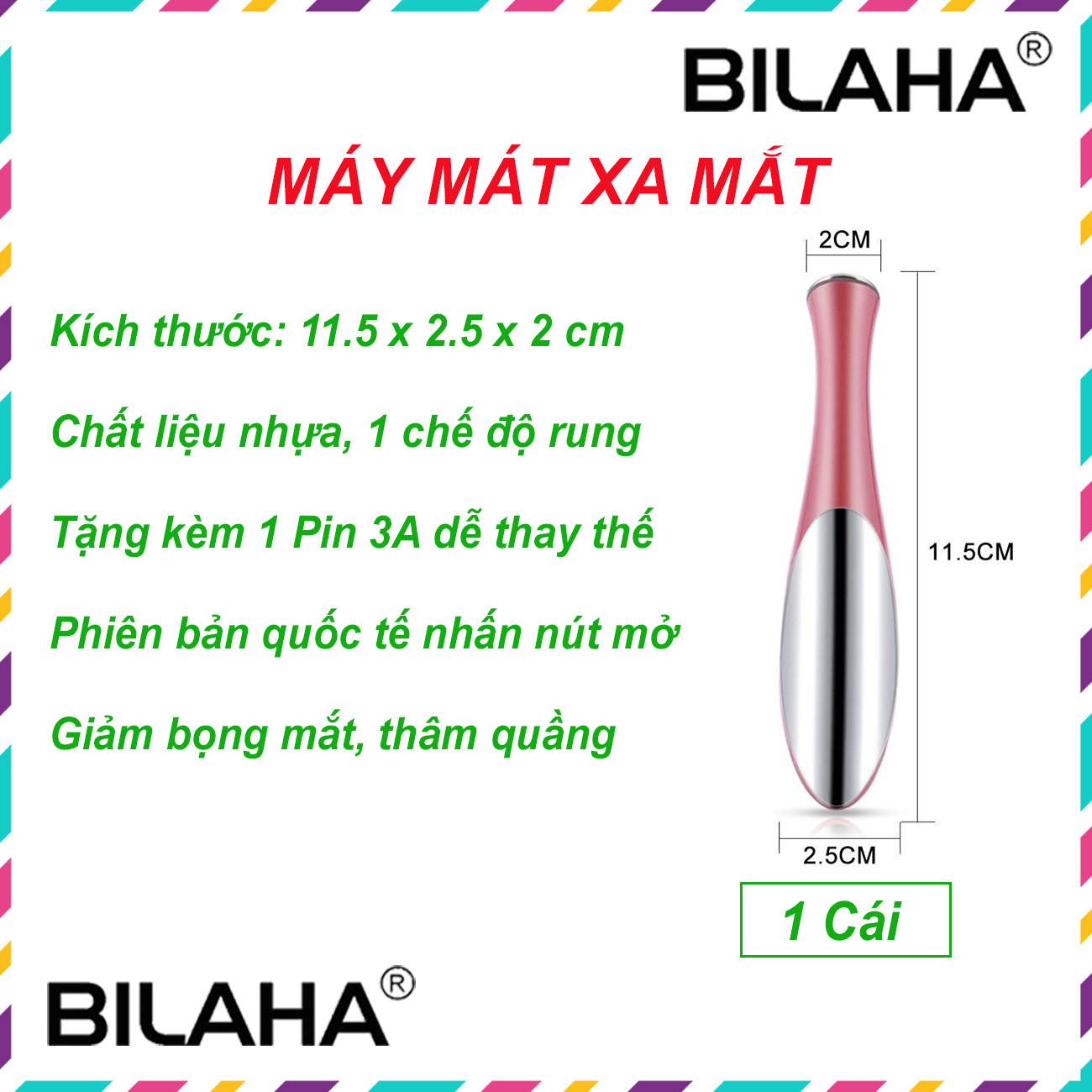 Máy mát xa mặt chống bọng mắt, thâm quầng trẻ hóa làn da dễ dùng cho nữ (Hàng Chính Hãng)