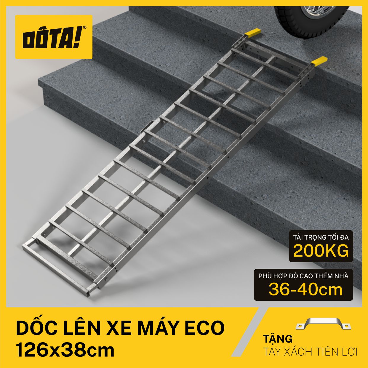 Dốc Lên Xe Máy (Cầu Dắt Xe Máy) DÔTA ECO 126x38CM (Tặng thanh Tiếp đất)