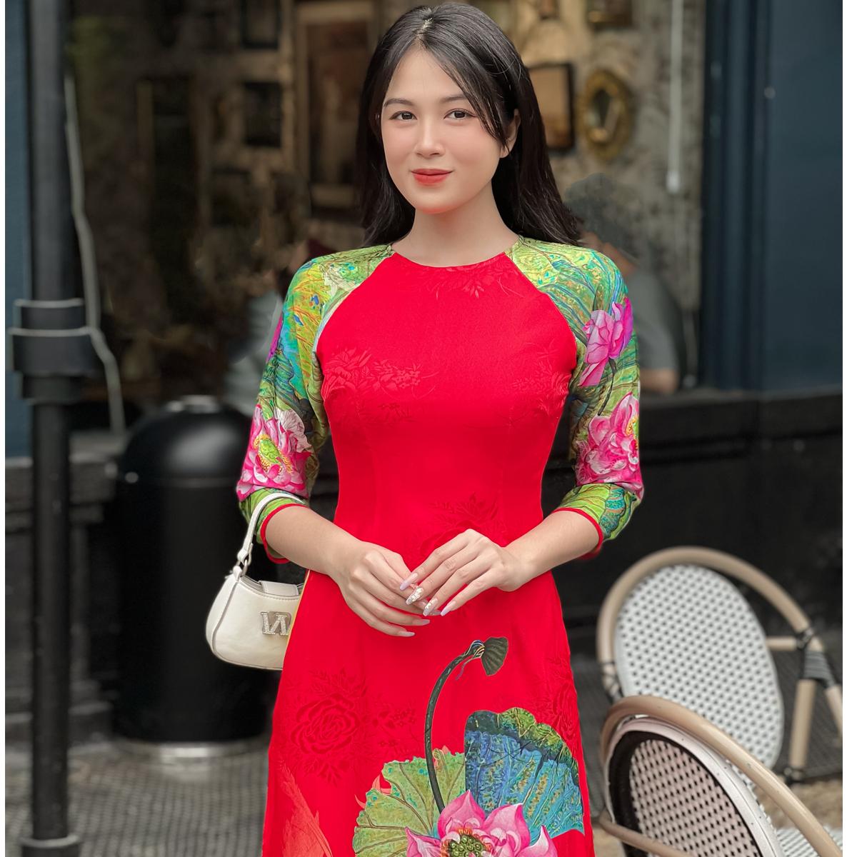 Áo dài gấm in hoa sen xinh xỉu AD032 - Khánh Linh Style - Lady Fashion