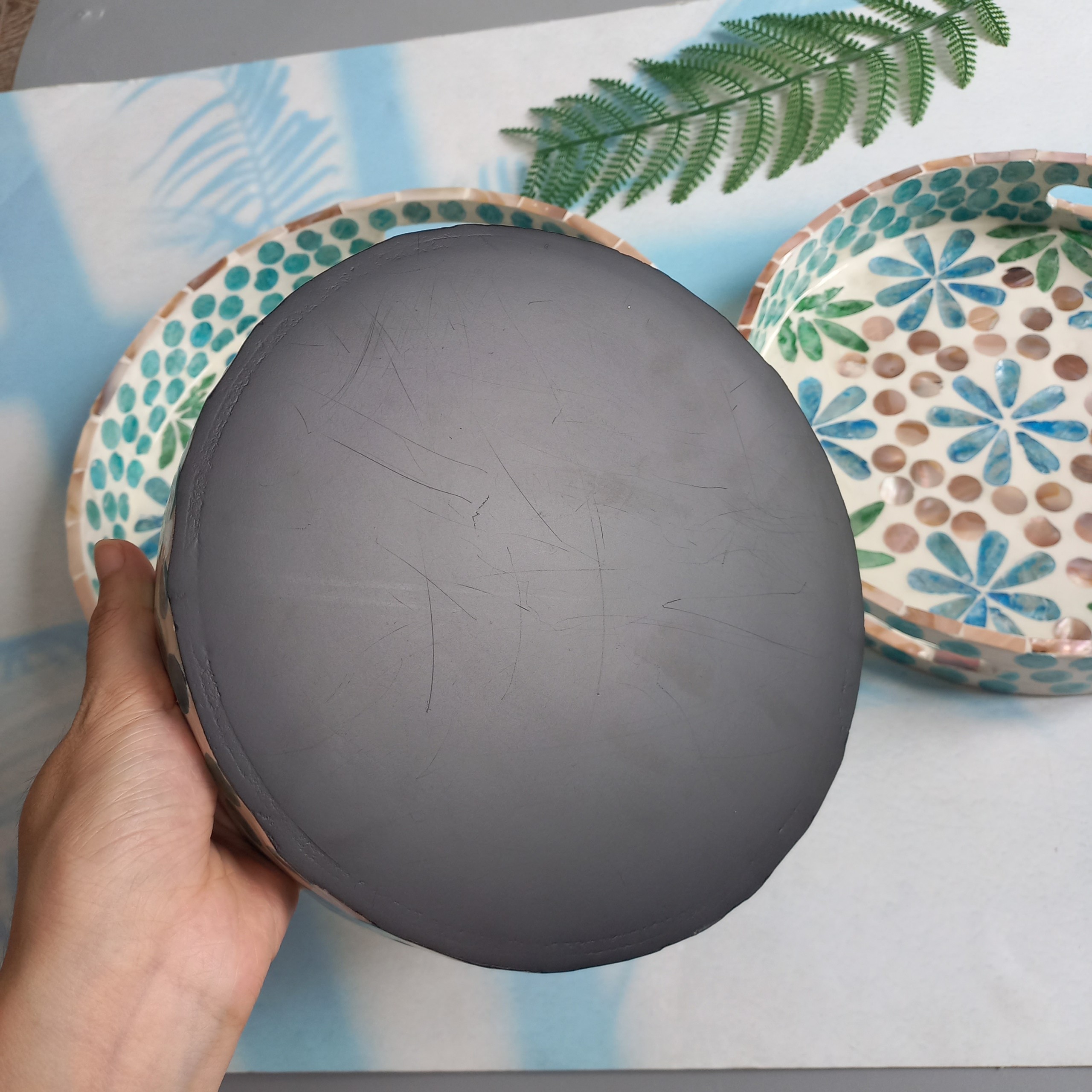 Khay Tròn Sơn Mài Khảm Trai Sang Trọng, Khay Đựng Đồ Dùng Mĩ Phẩm, Đồ Ăn Nhanh, Decor Chụp Ảnh