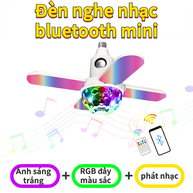 Mini bluetooth quả cầu ma thuật ánh sáng âm nhạc không dây bluetooth RGB đầy màu sắc ánh sáng sân khấu hộ gia đình E27 bóng đèn sáng