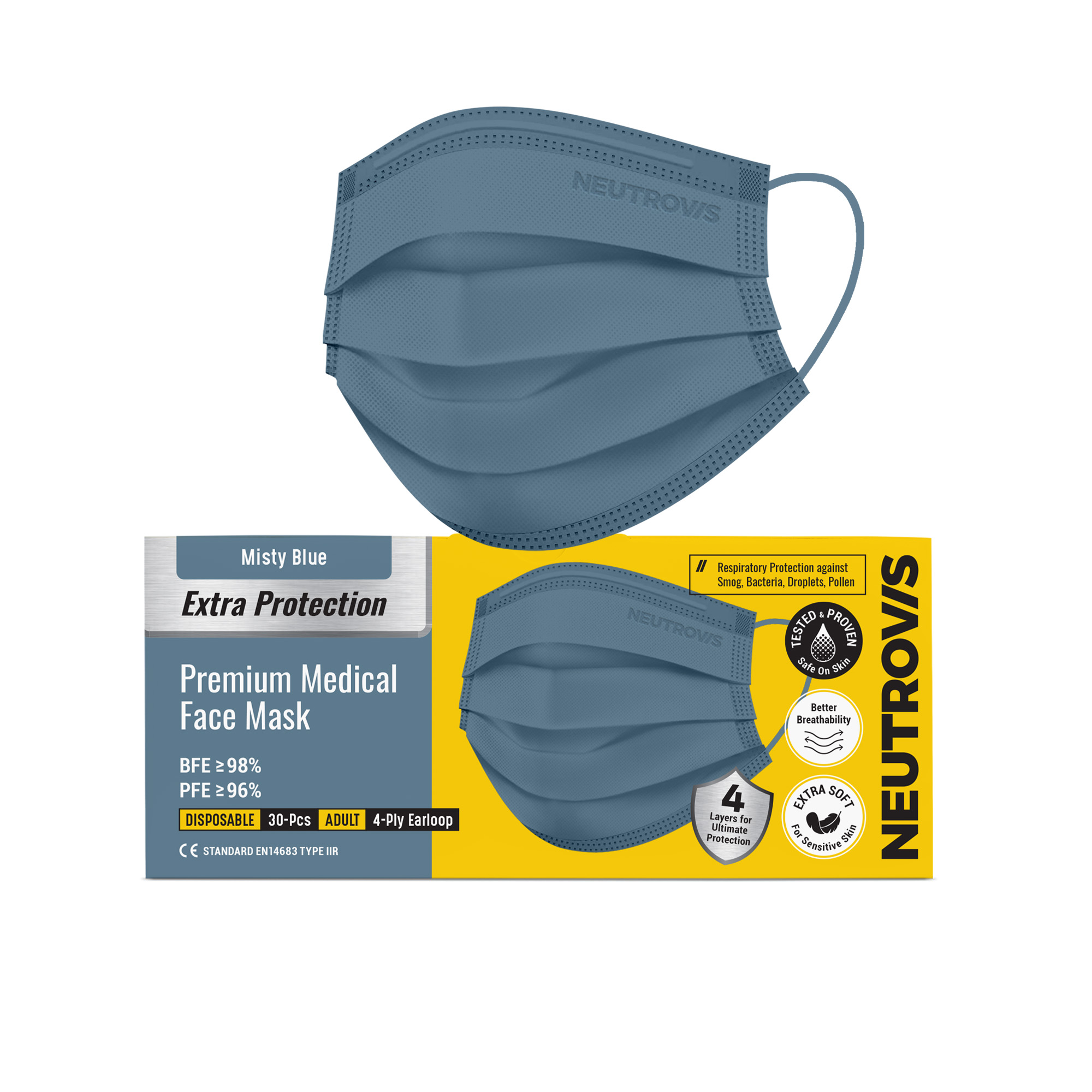 Khẩu Trang Cao Cấp Kháng Khuẩn 4 Lớp Neutrovis - Xanh Lơ