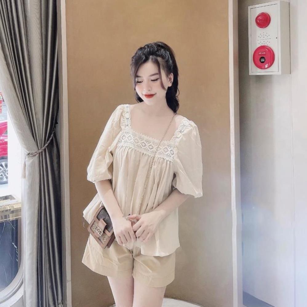 Set Đũi Ren Be Cổ Vuông Bộ Nữ Viền Ren Xinh Xắn cực xinh