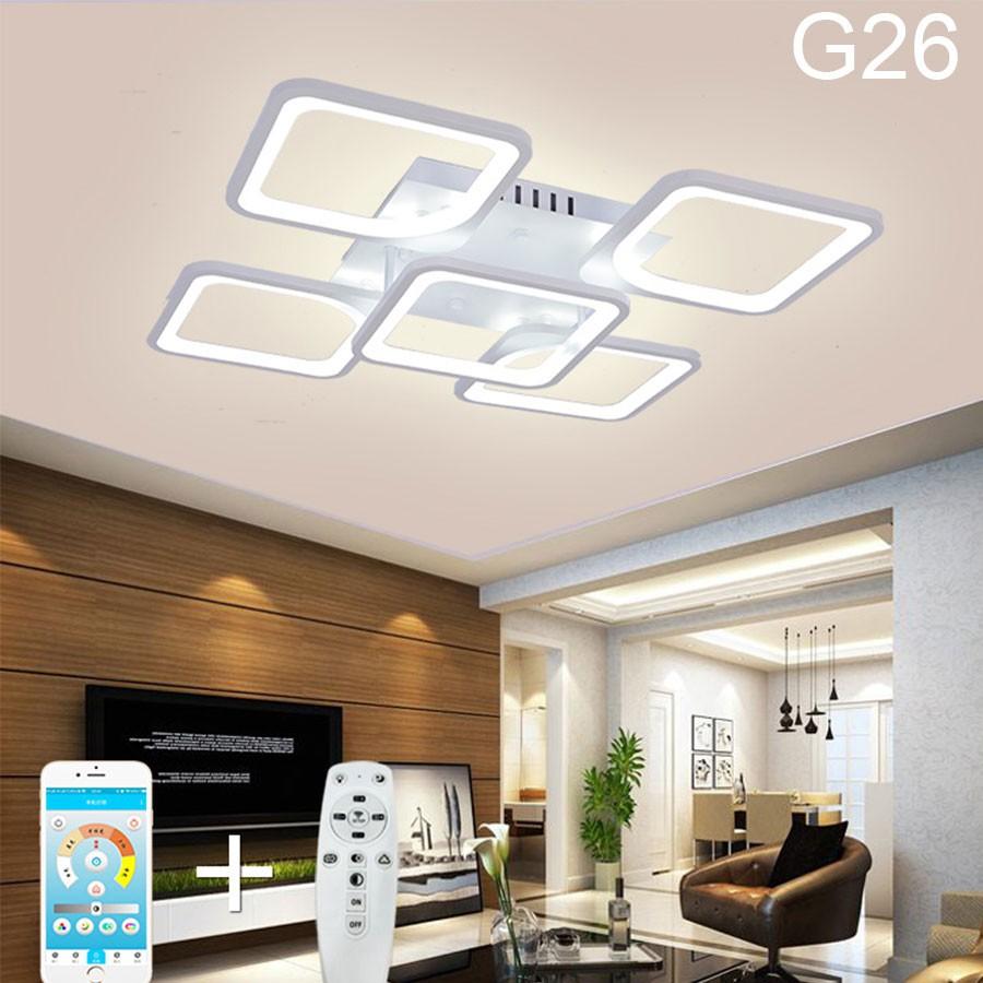 ĐÈn trần trang trí phòng khách , Đèn led ốp trần G26 5 cánh vuông hiện đại, có điều khiển tăng chỉnh ánh sáng từ xa