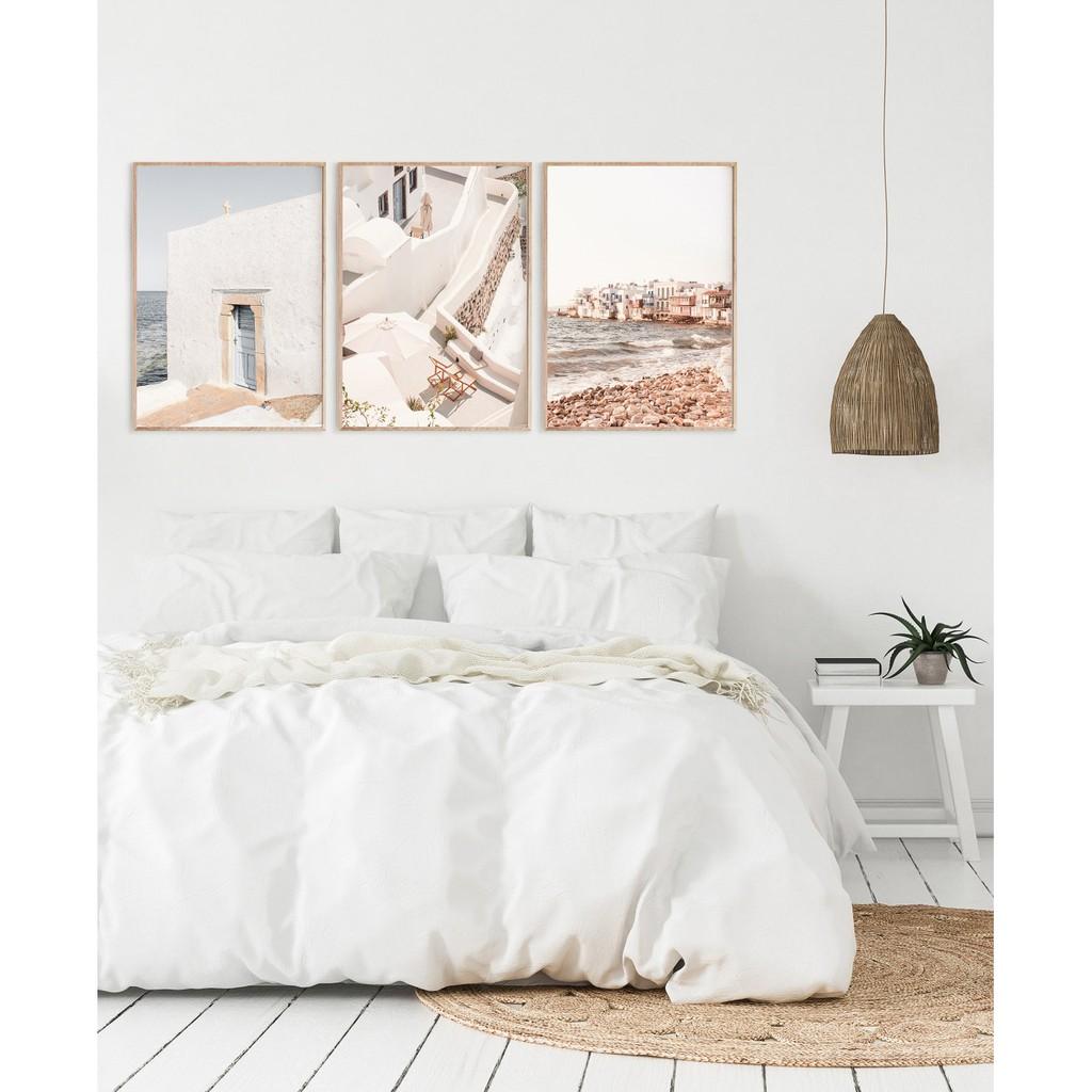 Bộ 3 tranh treo tường santorini cam có đinh tặng kèm