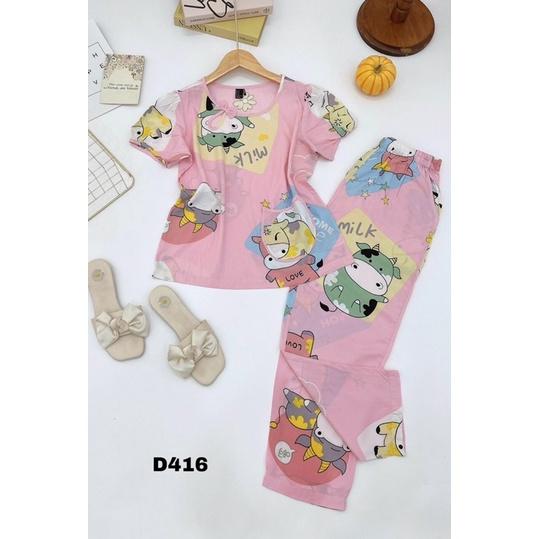 Đồ Bộ Tole Lanh Quần Dài Cổ Tròn Nơ