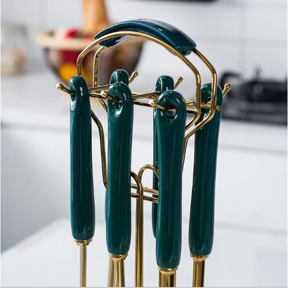 Bộ Môi Vá 6 Món Mạ Vàng Màu Xanh Cổ Vịt Sang Trọng Phong Cách Vintage