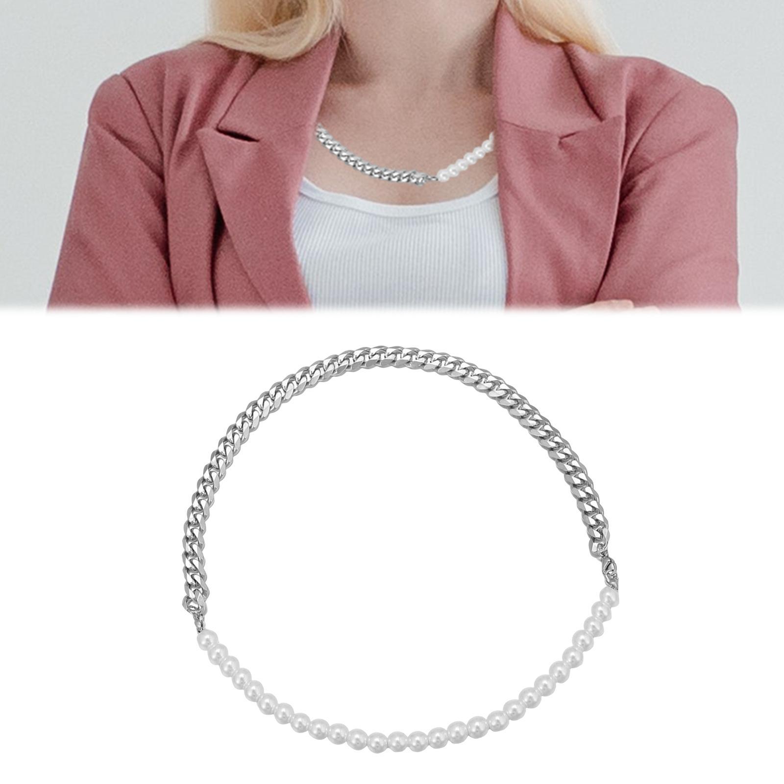 Stainless Steel Half Pearl Half Chain Necklace/Bracelet  Adjustable Size Easy to Match