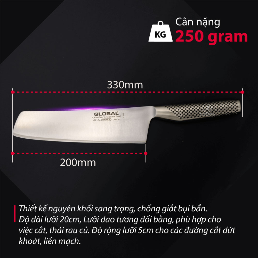 Dao bếp Nhật cao cấp Global GF36 Nakiri - Dao thái rau củ (200mm) - Dao bếp Nhật chính hãng