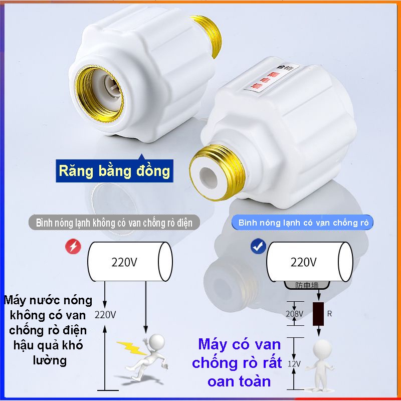 Van chống giật bình nóng lạnh bộ 2 cái van chống rò điện zen đồng chịu nhiệt loại tốt