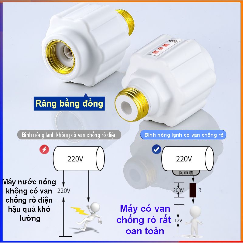 Bộ 2 cái Van chống giật bình nóng lạnh. Thiết bị chống rò rỉ điện an toàn cho máy nóng lạnh loại tốt zen đồng