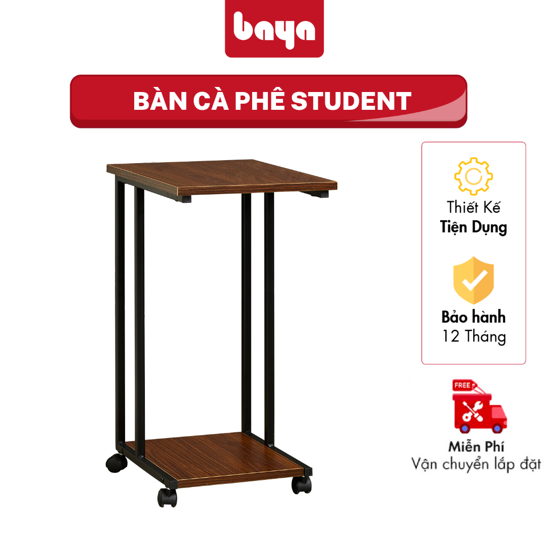 Bàn Cà Phê BAYA STUDENT Chất Liệu MFC Và Kim Loại Chắc Chắn, Hai Màu Gỗ Sáng Và Nâu Đen, Kích Thước D40xW30xH60 2001079 2001078