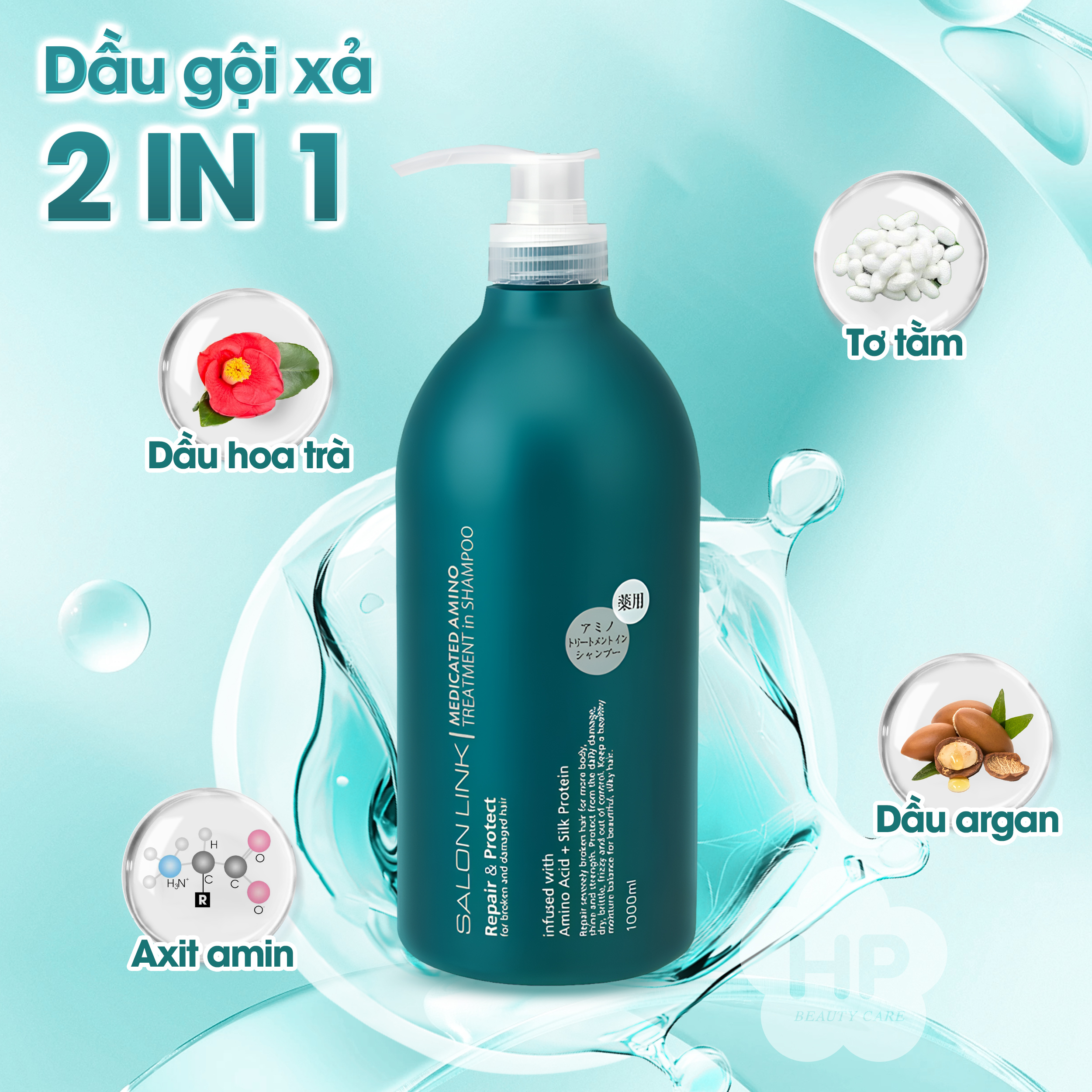 Dầu Gội - Xả 2 Trong 1 Salon Link Extra Ngăn Ngừa Gàu Và Phục Hồi Tóc Hư Tổn Salon Link Amino Shampoo (1000ML)