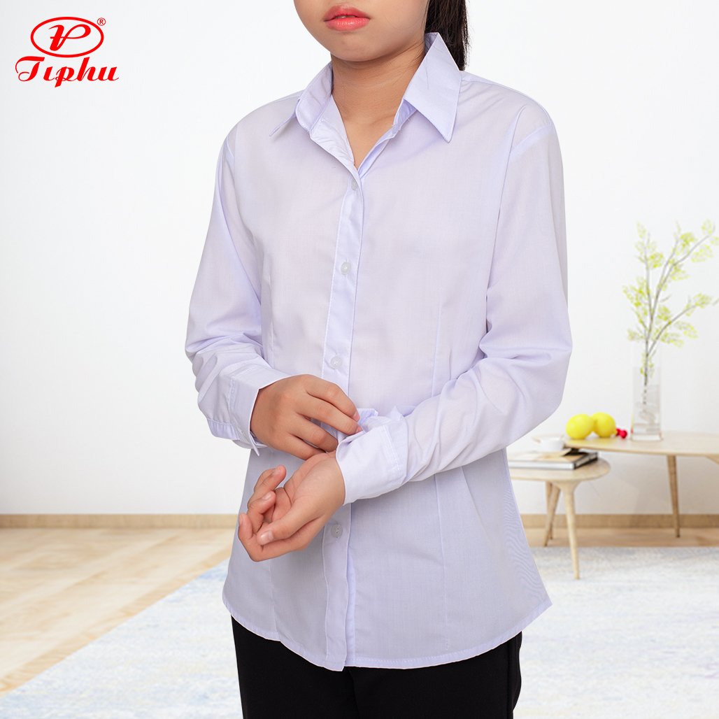 Áo sơ mi trắng cho bé gái tay lỡ, chất liệu KTsilk mềm mướt, đồng phục học sinh các cấp, form cơ bản