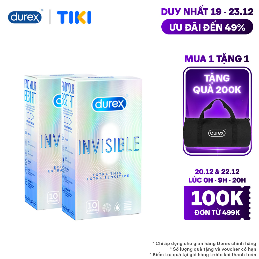 COMBO 2 HỘP BAO CAO SU DUREX INVISIBLE EXTRA THIN EXTRA SENSITIVE 10S (10 bao/hộp)