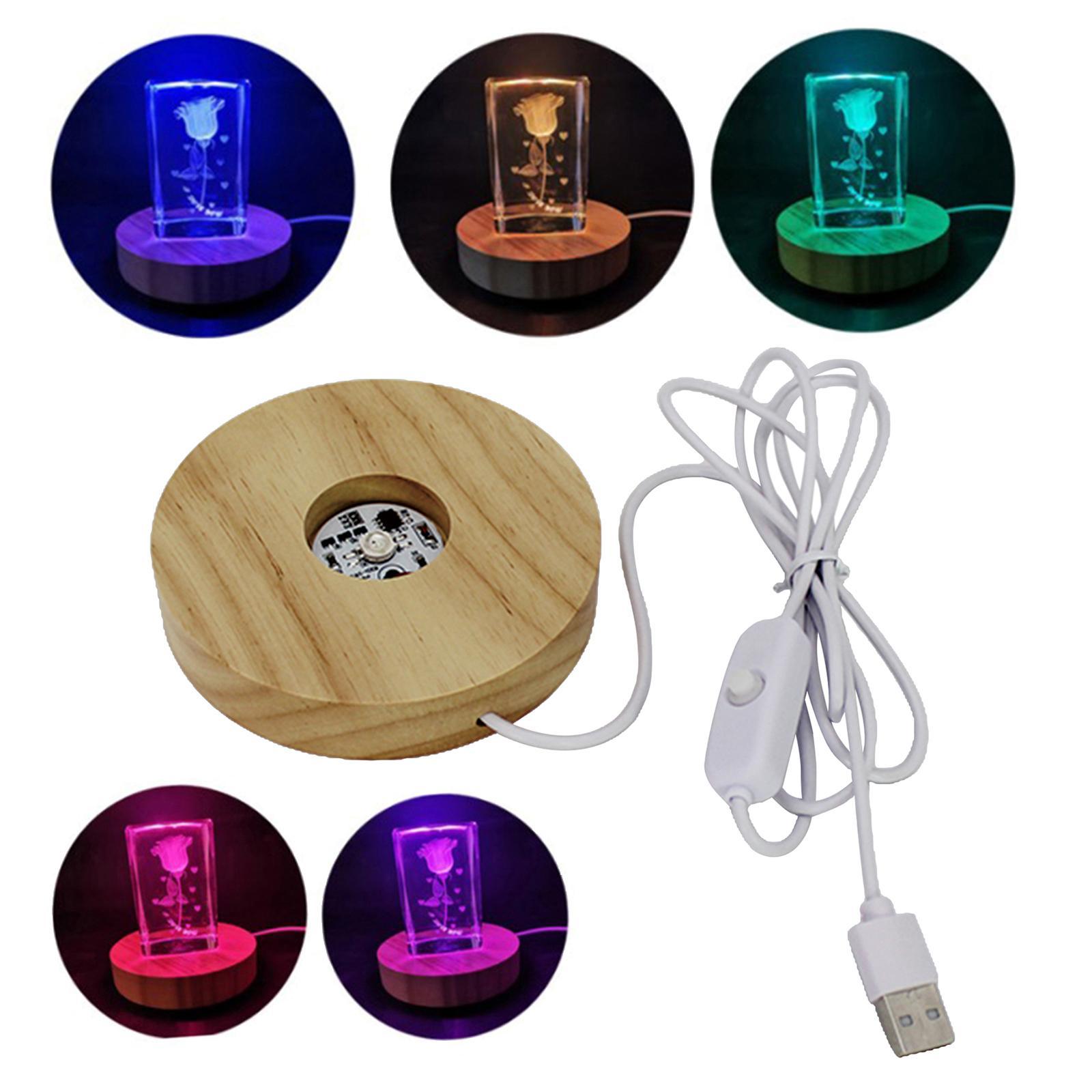 3X Wooden Round LED Light Base Display Stand Lamp for Crystals Ball Colorful