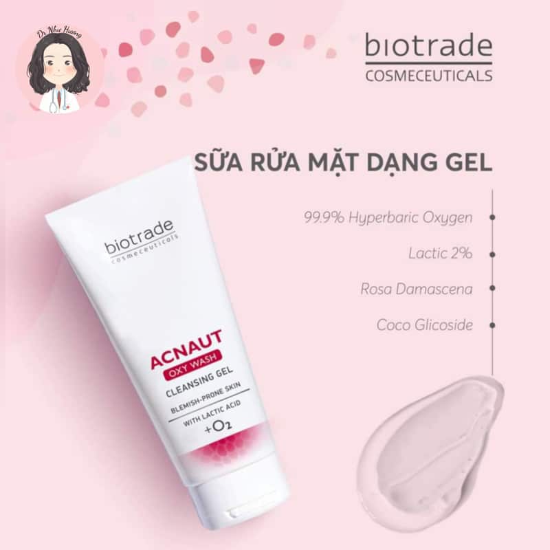 Sữa rửa mặt dạng gel cho da dầu, có mụn Biotrade Acnaut Cleansing Oxy Wash Cleansing Gel 200ml