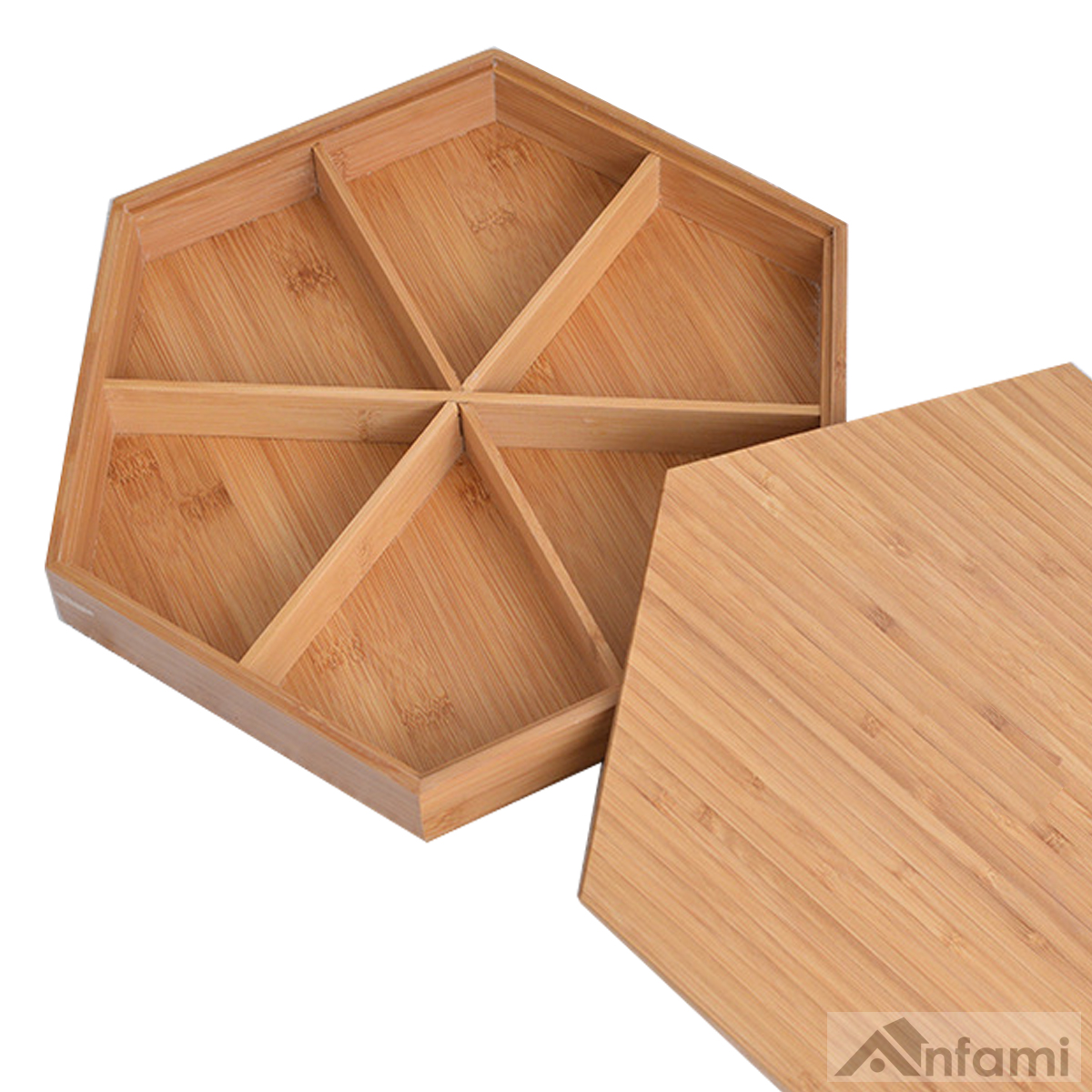 Khay Đựng Mứt Lục Giác, Khay Đựng Bánh Kẹo Tết Bằng Gỗ Tre , Hộp Đựng Hạt Dưa 6 Ngăn